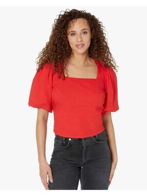 Vince Camuto Cherry Red Puff Sleeve Square Neck Top